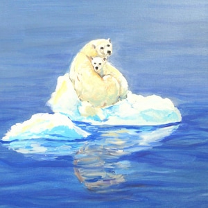 Pintura acrílica original de oso polar, pintura original de animales, decoración de pared brillante, arte inspirado en la naturaleza, arte de pared infantil, póster original.
