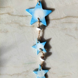 Stars clay wall hanging, handcrafted celestial hanging, clay wall art, eco friendly nursery decor, unique baby shower gift, kids room decor.