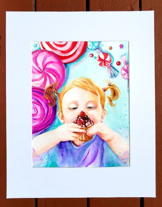 Little Girl Original Painting,kidcore Original Wall Art. Cupcake