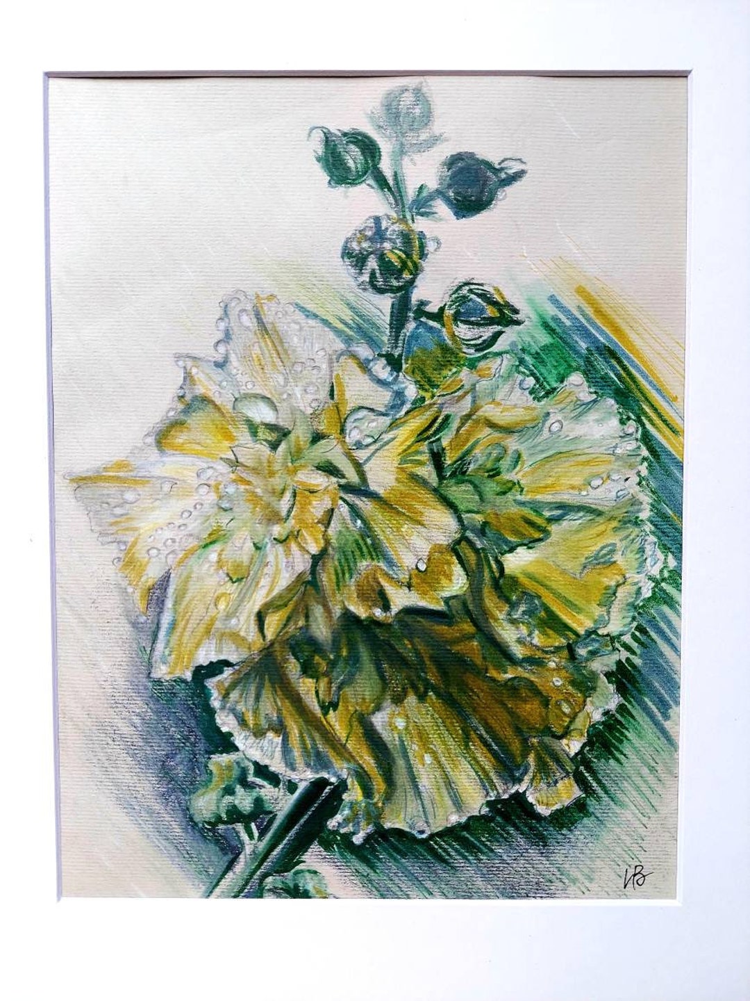 Hollyhock Original Drawing, Yellow Flowers, Botanical Wall Art - Etsy