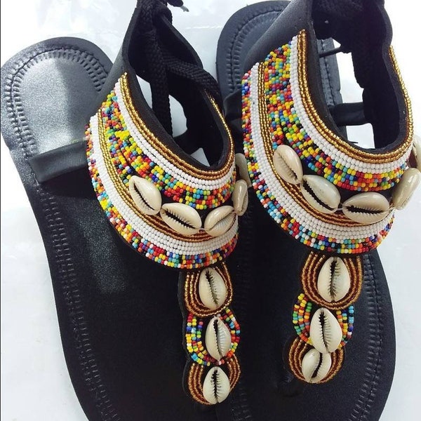 Cowrie Shell Sandals, Cowrie Sandals, Maasai Sandals, Beaded Sandals, Leather Sandals, Masai Sandals, Sandals for sale, NO FREE SHIPPING!