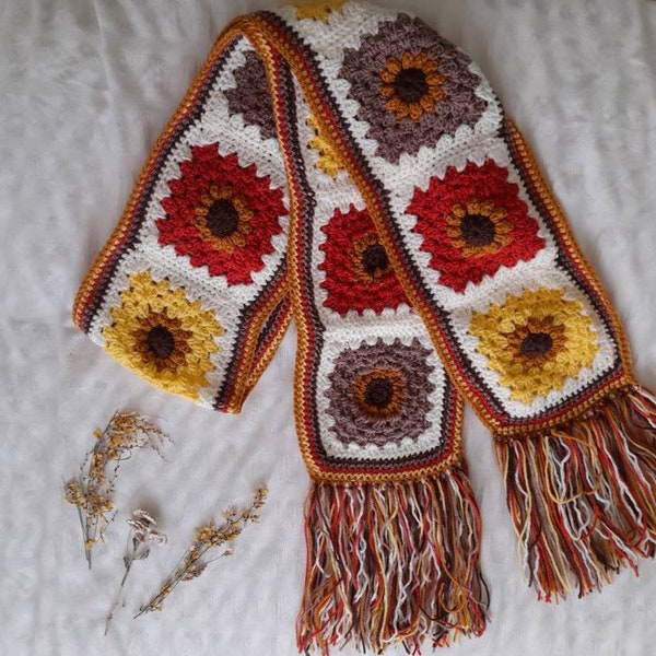 Handmadecrochetcarf/crochetscarf/scarf/afghanscarf/sunflowerscarf