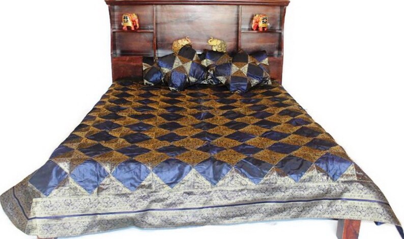 Details about Indian Bedspread Silk Brrocade Floral Pillow case Flat Bed Cover Details about Indian Bedspread Silk Brrocade Floral Pillow case Flat Bed Cover