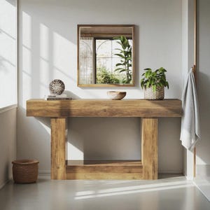 Long console table large narrow entryway table for living room, wooden hallway table with heavy duty base, rustic brown