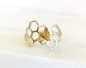 Bee Ring, Honeycomb Ring, Bee Keeper Ring, Honey Bee Jewelry, Bee Jewelry, Bee Gift