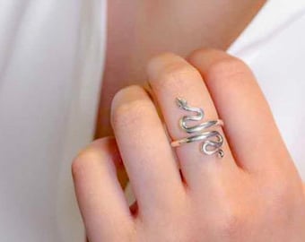 Sterling Silver Adjustable Snake Ring, Snake Ring, Snake Jewelry, Serpent Ring