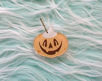 Pumpkin Spice Latte with ghost whip Acrylic pin/ Jackolantern/ Halloween/ Fall Season/ spooky/ gift