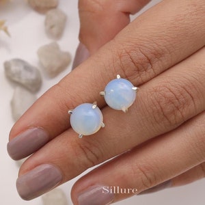 Natural Ethiopian Opal Studs  - 925 Sterling Silver Studs - October Birthstone - Gemstone Silver Jewellery - Dainty Stud Earrings
