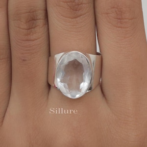 Crystal Quartz Ring - 925 Sterling Silver Ring -  Handmade Ring - Natural Gemstone Ring - Quartz Silver Jewellery - Bohemian Ring
