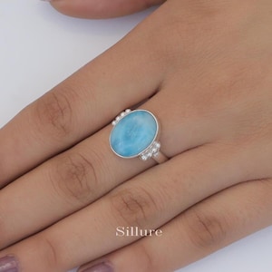 Dominican Larimar Ring - 925 Solid Sterling Silver - Oval Gemstone Ring - Bohemian Ring - Hippie Ring - Gemstone Jewellery - Gift For Her