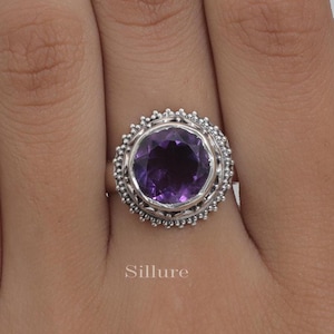 Cut Amethyst Ring - 925 Sterling Silver Ring - February Birthstone Ring - Natural Gemstone Ring - Bohemian Jewellery - Birthday Gift For Her