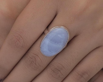 Blue Lace Agate Ring - 925 Sterling Silver Ring - May Birthstone Ring - Handmade Gemstone Ring - Women Jewellery - Gift For Her