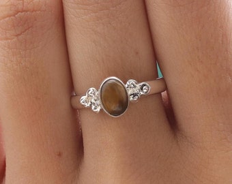 Tiger Eye Ring - 925 Sterling Silver Ring - Oval Gemstone Ring - Handmade Ring - Minimalist Jewellery - Wedding Gift For Her