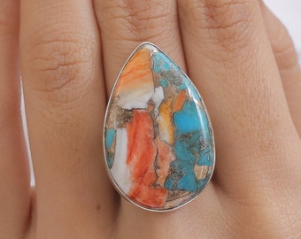 Oyster Turquoise Ring - 925 Sterling Silver Ring -Pear Gemstone Ring - Handmade Ring - Bohemian Ring - Women Silver Jewellery - Gift For Her