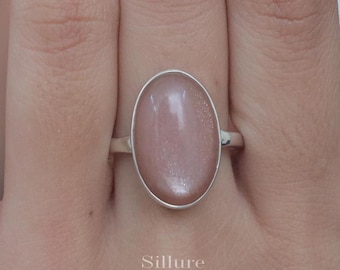 Perzik maansteen ring - 925 sterlingzilveren ring - handgemaakte edelsteen ring - boho ring - hippie ring - maansteen sieraden - cadeau voor haar