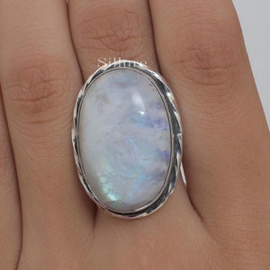 Rainbow Moonstone Ring - 925 Sterling Silver Ring - Statement Ring - Bohemian Ring - Hippie Ring - Moonstone Jewellery - Gift For Her
