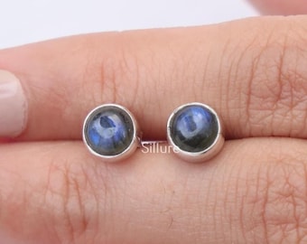 Labradorite Studs - 925 Sterling Silver Studs - Round Gemstone Studs - Handmade Stud Earrings  - Natural Gemstone Jewellery - Gift For Her