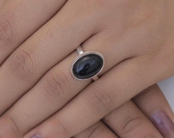 オーバルブラックオニキスシルバーリング、レディースバンド、カスタム