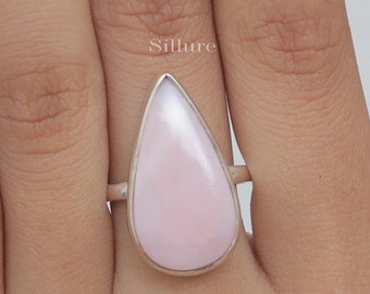 Pink Opal Ring - 925 Sterling Silver Ring - October Birthstone - Bohemian Ring - Hippie Ring - Women Silver Jewelry - Ring For Woman