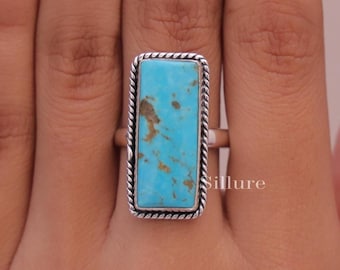 Anillo de turquesa de Arizona - Anillo de plata de ley 925 - Anillo de piedras preciosas hecho a mano - Joyería de plata bohemia - Regalo de aniversario para esposa