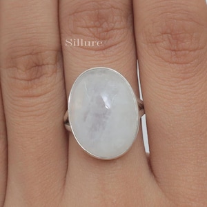 Rainbow Moonstone Ring - 925 Sterling Silver Ring - Handmade Ring - Gemstone Ring - Moonstone Silver Jewellery - Birthday Gift For Her