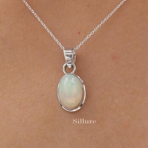 Ethiopian Opal Pendant - 925 Sterling Silver Necklace - October Birthstone - Dainty Gemstone Necklace - Every Day Jewellery - Gift For Her