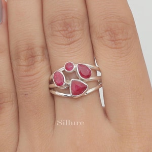 Ruby Ring - 925 Sterling Silver Ring - July Birthstone Ring - Faceted Gemstone Ring - Boho Handmade Jewellery - Anniversary Gift For Wife