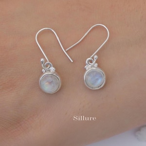 Regenbogen Mondstein Ohrringe - 925 Sterling Silber Ohrringe - Juni Geburtsstein Ohrringe - Runder Edelstein Schmuck - Geburtstagsgeschenk für sie