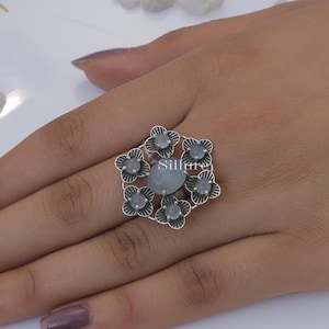 Aquamarine Ring - 925 Sterling Silver Ring - March Birthstone Ring - Multi Gemstone Ring - Women Silver Jewellery - Gift For Her