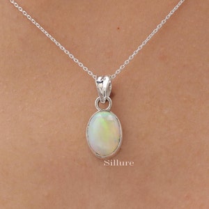 Ethiopian Opal Pendant - 925 Sterling Silver Necklace - October Birthstone Pendant - Solitaire Necklace - Boho Jewellery - Anniversary Gift