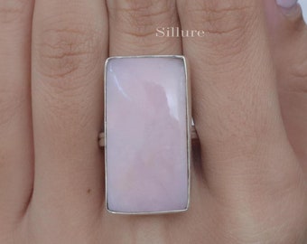 Pink Opal Ring - 925 Sterling Silver Ring - October Birthstone Ring - Natural Gemstone Ring - Boho Handmade Jewellery - Ring For Women