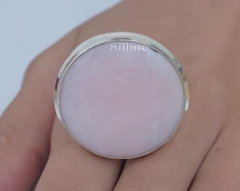 Pink Opal Ring - 925 sterlingzilveren ring - Ring oktober geboortesteen - Ronde edelsteenring - Boho handgemaakte ring - Opaal zilveren sieraden