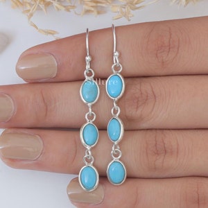 Arizona Turquoise Earrings - 925 Sterling Silver Earrings - December Birthstone - Women Silver Jewellery - Anniversary Gift For Wife