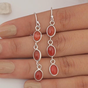 Carnelian Earrings - 925 Sterling Silver Earrings - Oval Gemstone Earrings - Handmade Earrings - Women Silver Jewellery - Gift For Her