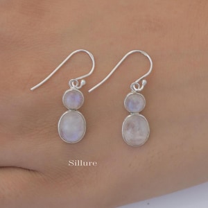 Rainbow Moonstone Earrings - 925 Sterling Silver Earrings - Natural Gemstone Earrings - June Birthstone - Boho Earrings - Moonstone Jewelry