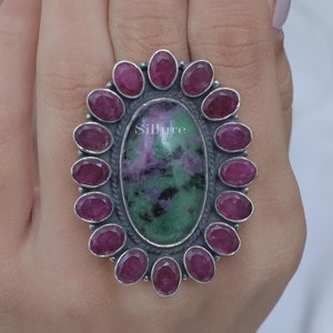 Ruby & Ruby Zoisite Ring - 925 Sterling Silver - Handmade Ring - Women Silver Jewellery - Hippie Ring - Anniversary Gift For Wife