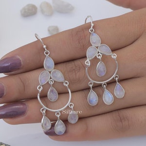 Rainbow Moonstone Earrings - 925 Sterling Silver Earrings - June Birthstone - Round Gemstone Earrings - Moonstone Jewellery - Gift For Her