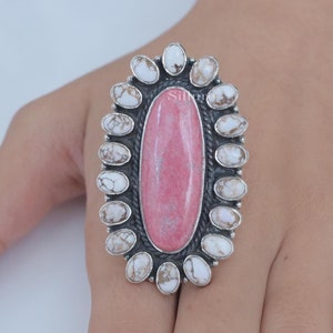 Bague cheval sauvage et thulite - Bague en argent sterling 925 - Bague bohème - Bague hippie - Bague avec pierres précieuses naturelles - Bijoux d'Halloween