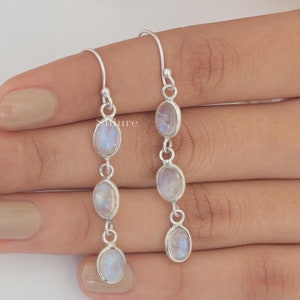 Regenbogen Mondstein Ohrringe - 925 Sterling Silber Ohrringe - Juni Birthstone Ohrringe - Natürlicher Edelstein Schmuck - Geschenk für Sie