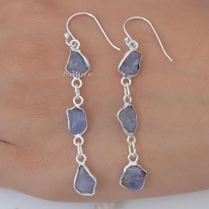 Raw Tanzanite Earrings - 925 Sterling Silver  Earrings - December Birthstone - Handmade Earrings - Rough Gemstone Jewellery - Gift For Her