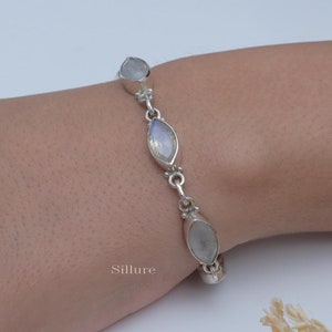 Rainbow Moonstone Bracelet - 925 Sterling Silver Bracelet - Handmade Bracelet - Gemstone Bracelet - Bohemian Bracelet - Hippie Jewellery