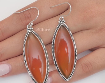 Pendientes de cornalina - Pendientes de plata de ley 925 - Pendientes llamativos - Joyería de piedras preciosas naturales - Pendientes hechos a mano - Regalo para ella