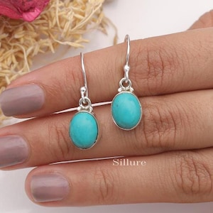 Arizona Turquoise Earrings - 925 Sterling Silver Earrings - December Birthstone - Handmade Silver Jewellery - Anniversary Gift For Wife