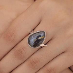 Iron Tiger Eye Ring - 925 Sterling Silver Ring - Pear Gemstone Ring - Bohemian Ring - Handmade Silver Jewellery - Birthday Gift For Her