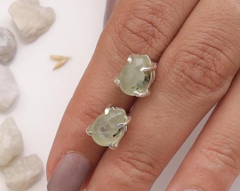 Prehnite Studs - 925 Sterling Silver Studs - Pear Gemstone Studs - Handmade Studs Earrings - Minimalist Jewellery - Gift For Her