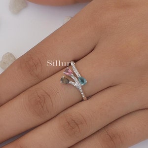 Multi Tourmaline Ring - 925 Solid Sterling Silver Ring - Bohemian Ring - Handmade Ring - Multi Gemstone Ring - Women Silver Jewellery