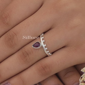 Natural Amethyst Ring - 925 Sterling Silver Ring - Minimalist Gemstone Ring - Boho Handmade Jewellery - Wedding Gift For Her