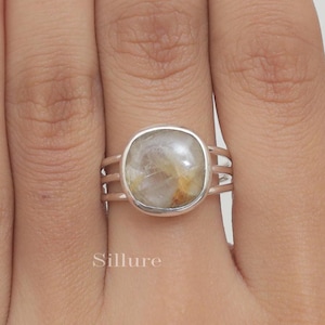Golden Rutile Quartz Ring - 925 Sterling Silver Ring -  Handmade Ring - Gemstone Ring - Bohemian Ring - Hippie Ring - Quartz Silver Jewelry