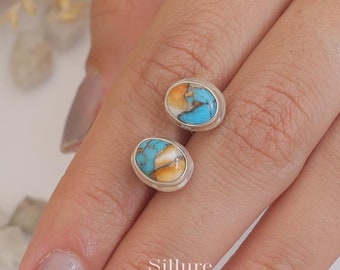 Oyster Turquoise Studs - 925 Sterling Silver Studs Earrings - Handmade Gemstone Studs - Women Silver Jewelry - Boho Studs Earrings