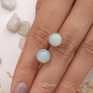 Ethiopian Opal Studs  - 925 Sterling Silver Studs - Round Gemstone Studs - Women Silver Jewellery - Dainty Studs - Gift For Her